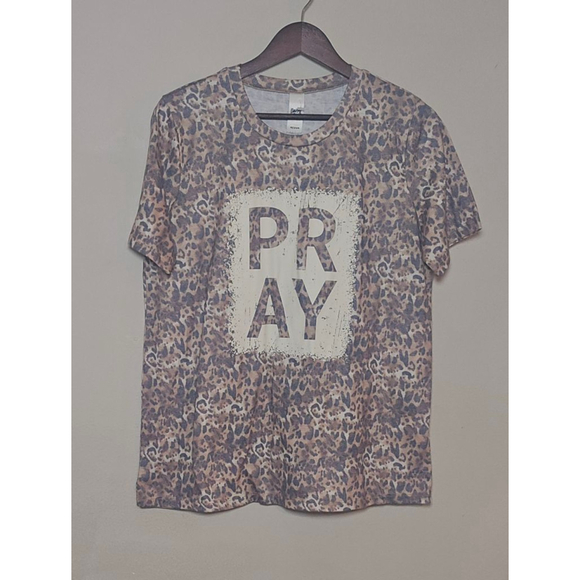 Daisy Rae Tops - Women's Daisy Rae Brown Leopard Print Pray Short Sleeve Tee M